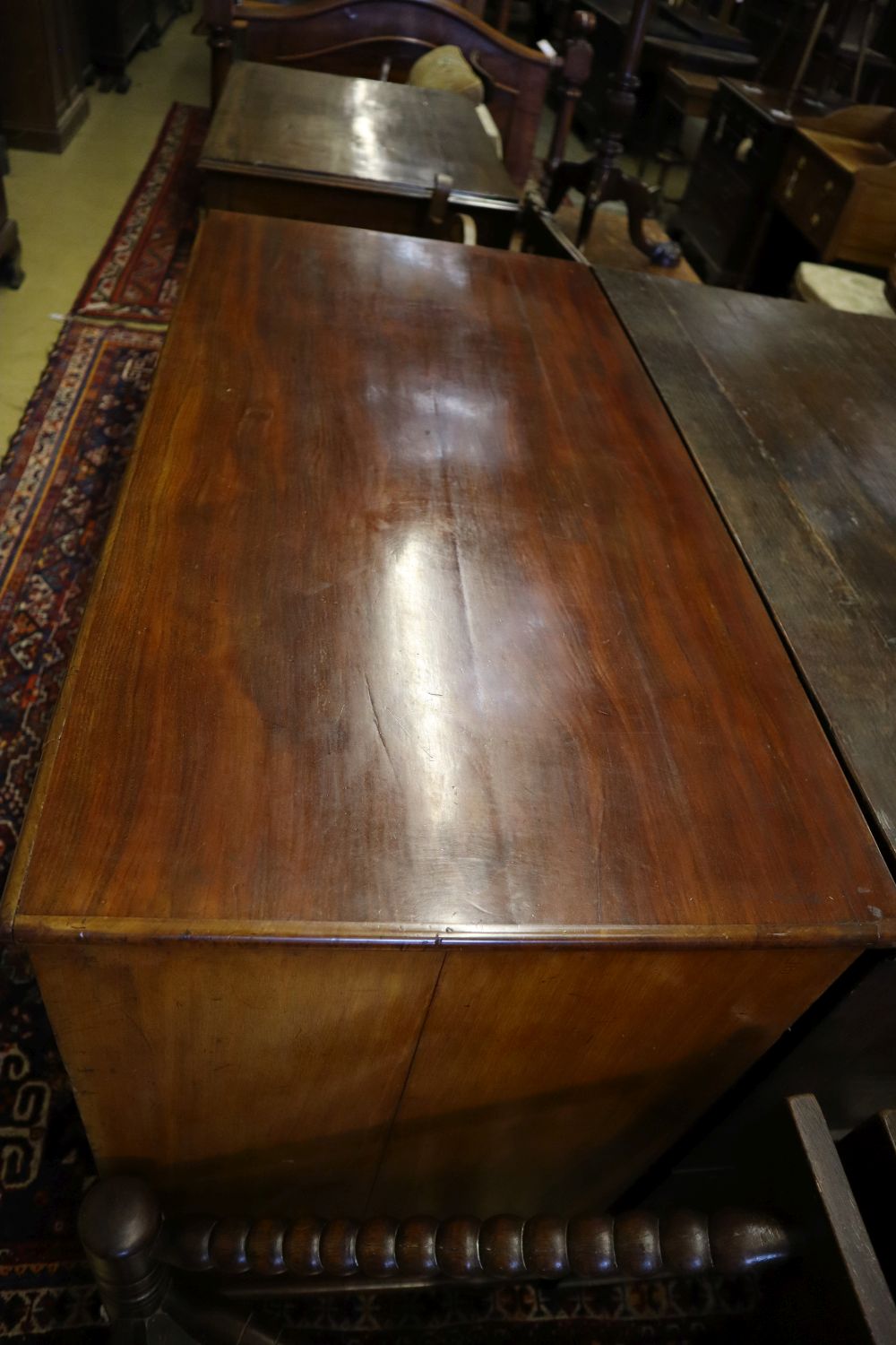 A Victorian mahogany chest fitted two short drawers and three long drawers, on bun feet, width 106cm depth 53cm height 105cm